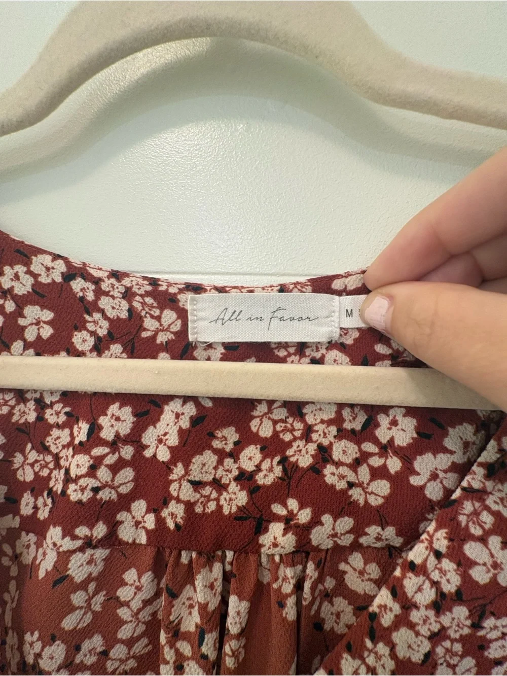 All in Favor Rust Floral V-Neck Long-Sleeve Blouse